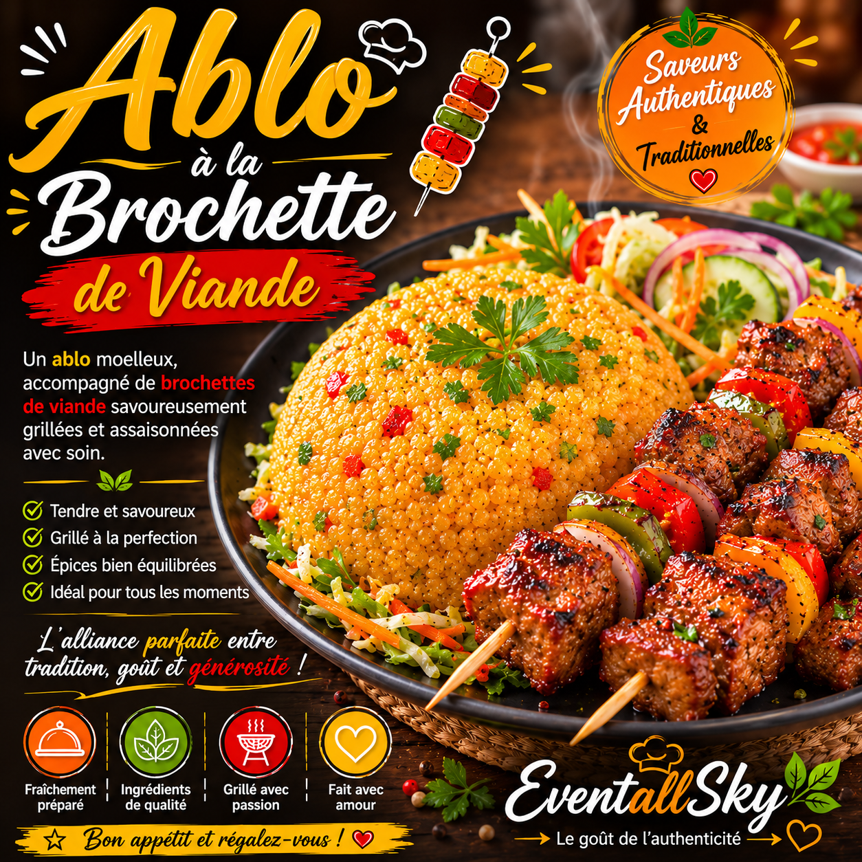 Ablo à la brochette de viande 🟡 🍢