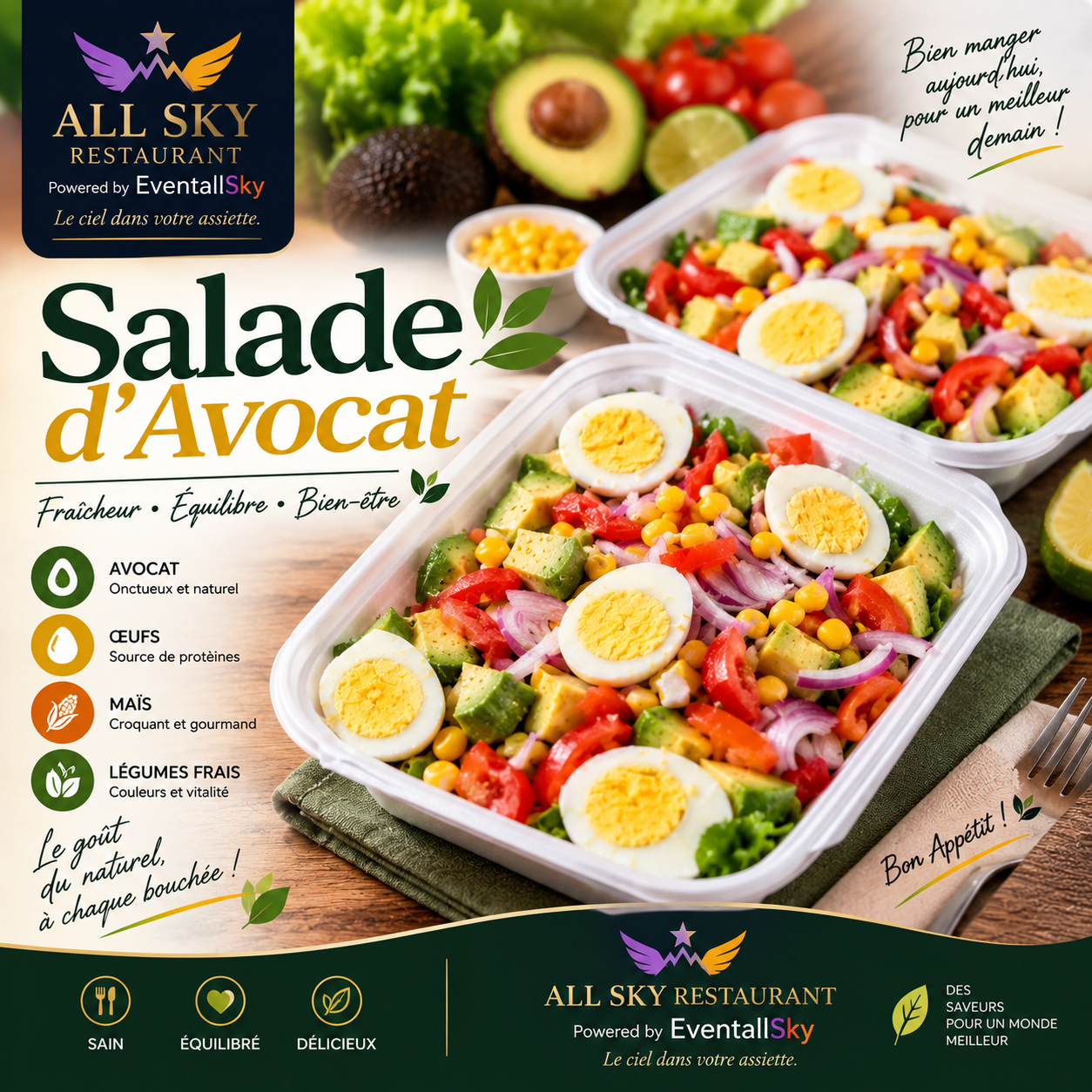 Salade d'avocat 🥑🥚🌽🍅🥬