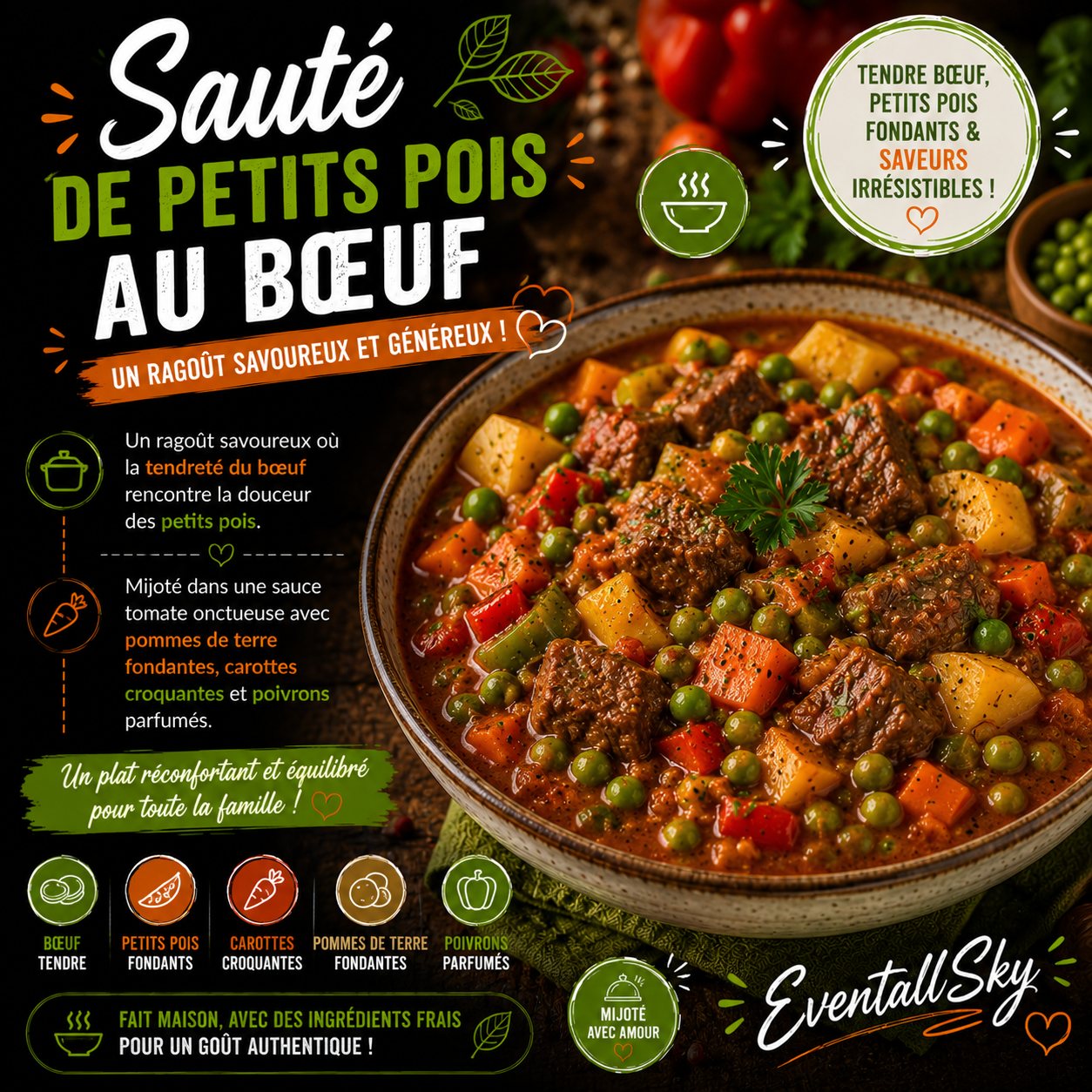 Sauté de petits pois au bœuf 🍲🥕🥩