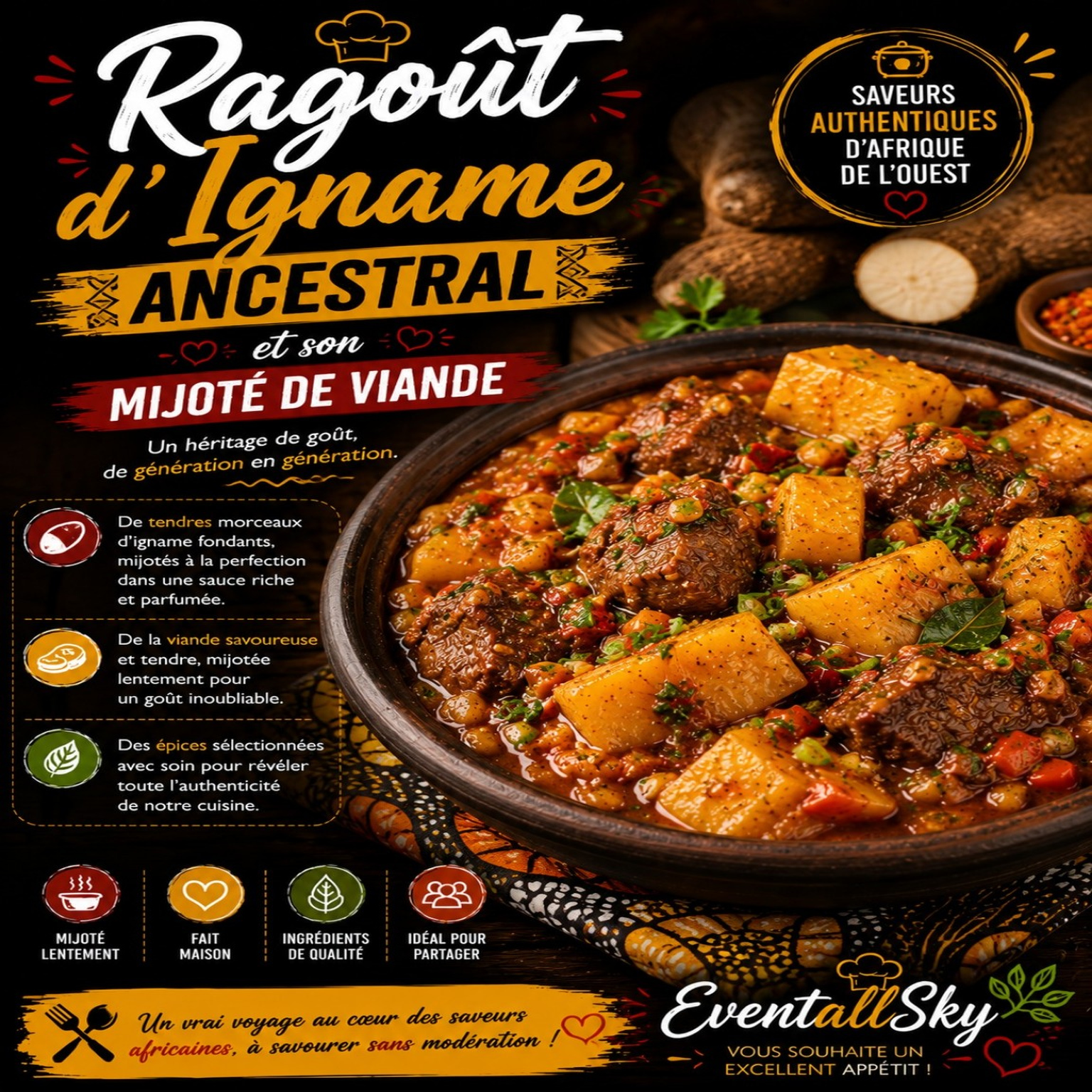 Ragoût d'Igname Ancestral et son Mijoté de Viande 🍜