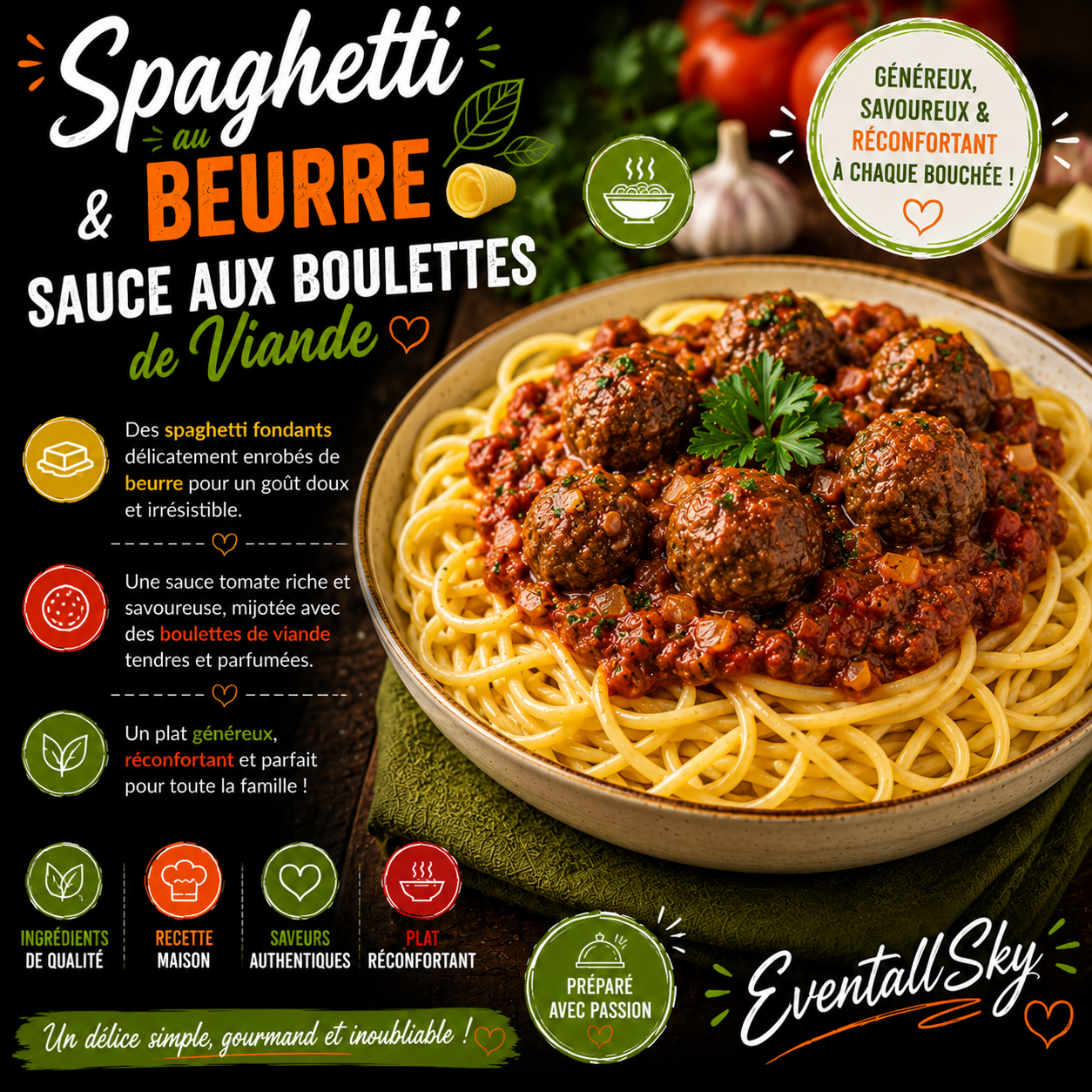 Spaghetti au Beurre & Sauce aux Boulettes de Viande 🍝🥩✨