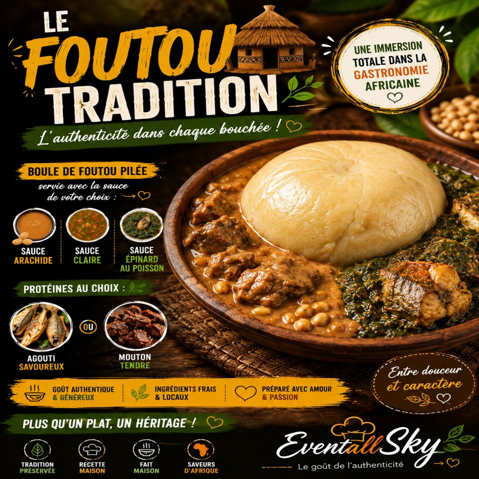 Le foutou tradition 🛖🥣 🥜🍃🐟 🌾🥩