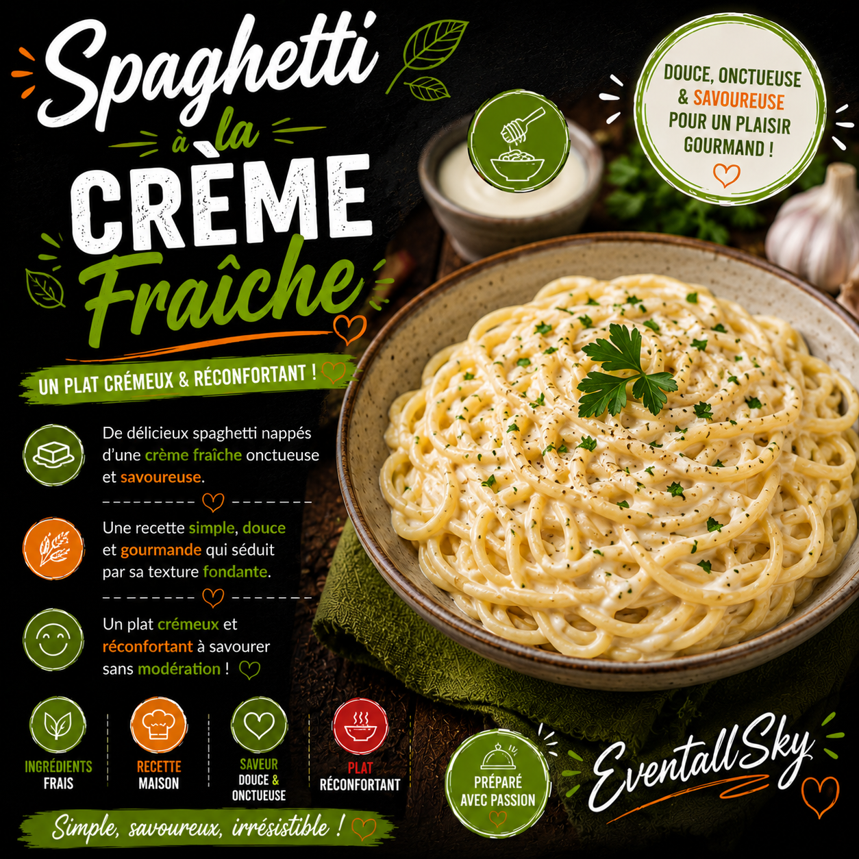 Spaghetti à la Crème Fraîche 🍝✨